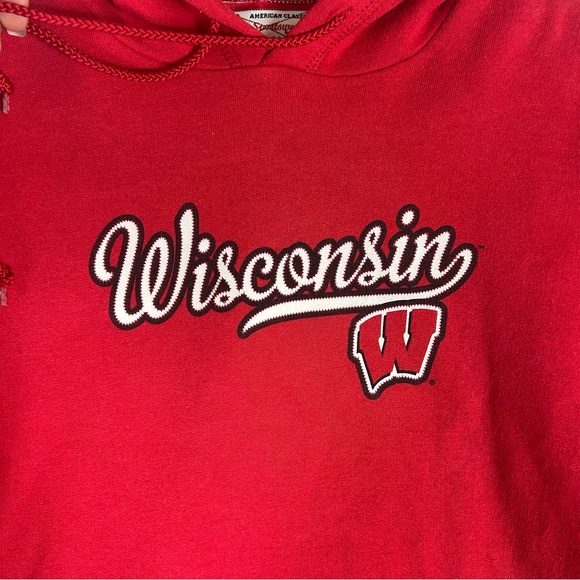 American Sportswear Wisconsin Badgers Hoodie Youth L Large Red Vintage Pullover - Picture 2 of 9